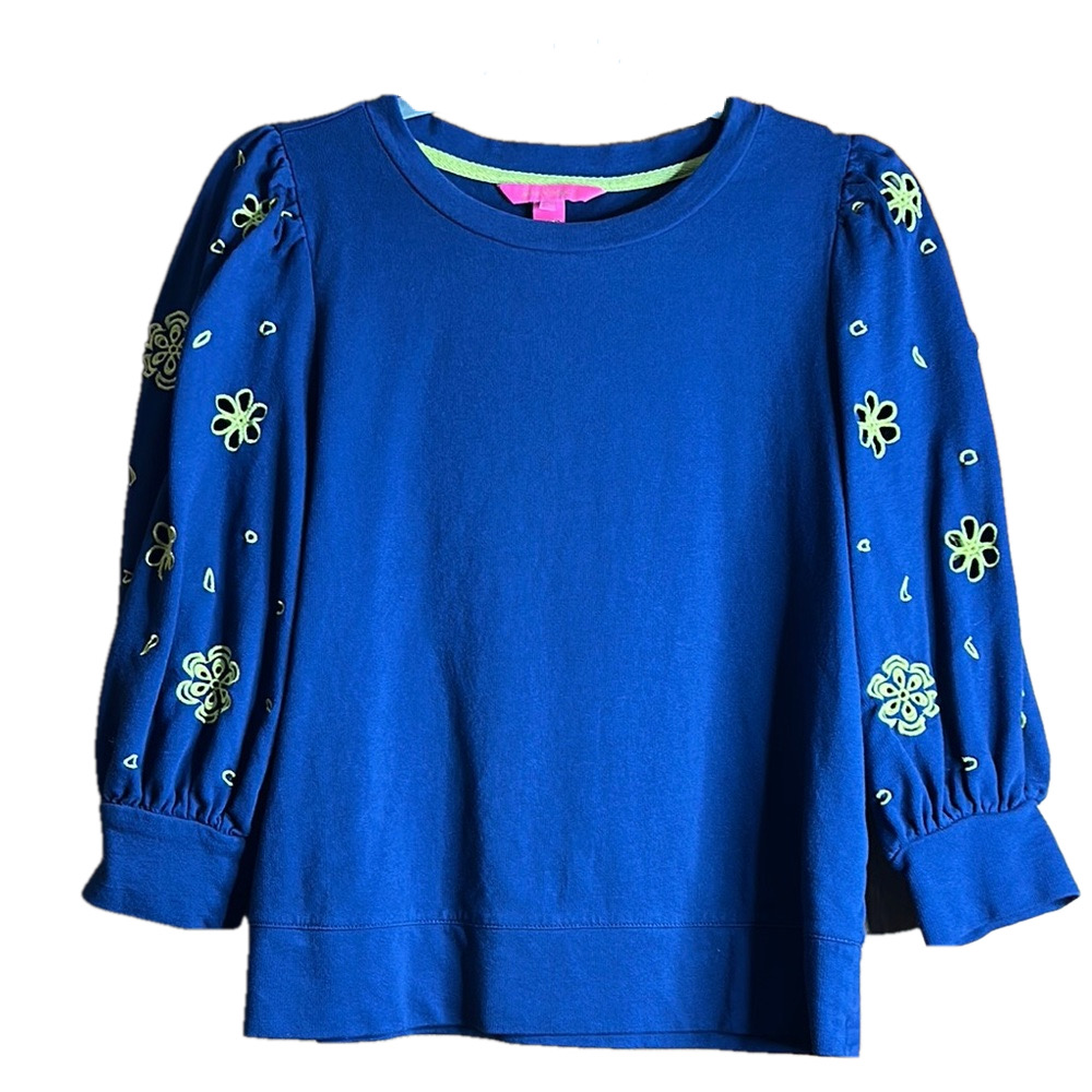 Lilly Pulitzer Corden Knit Sweatshirt with Balloon Eyelet Sleeves Size S - EUC